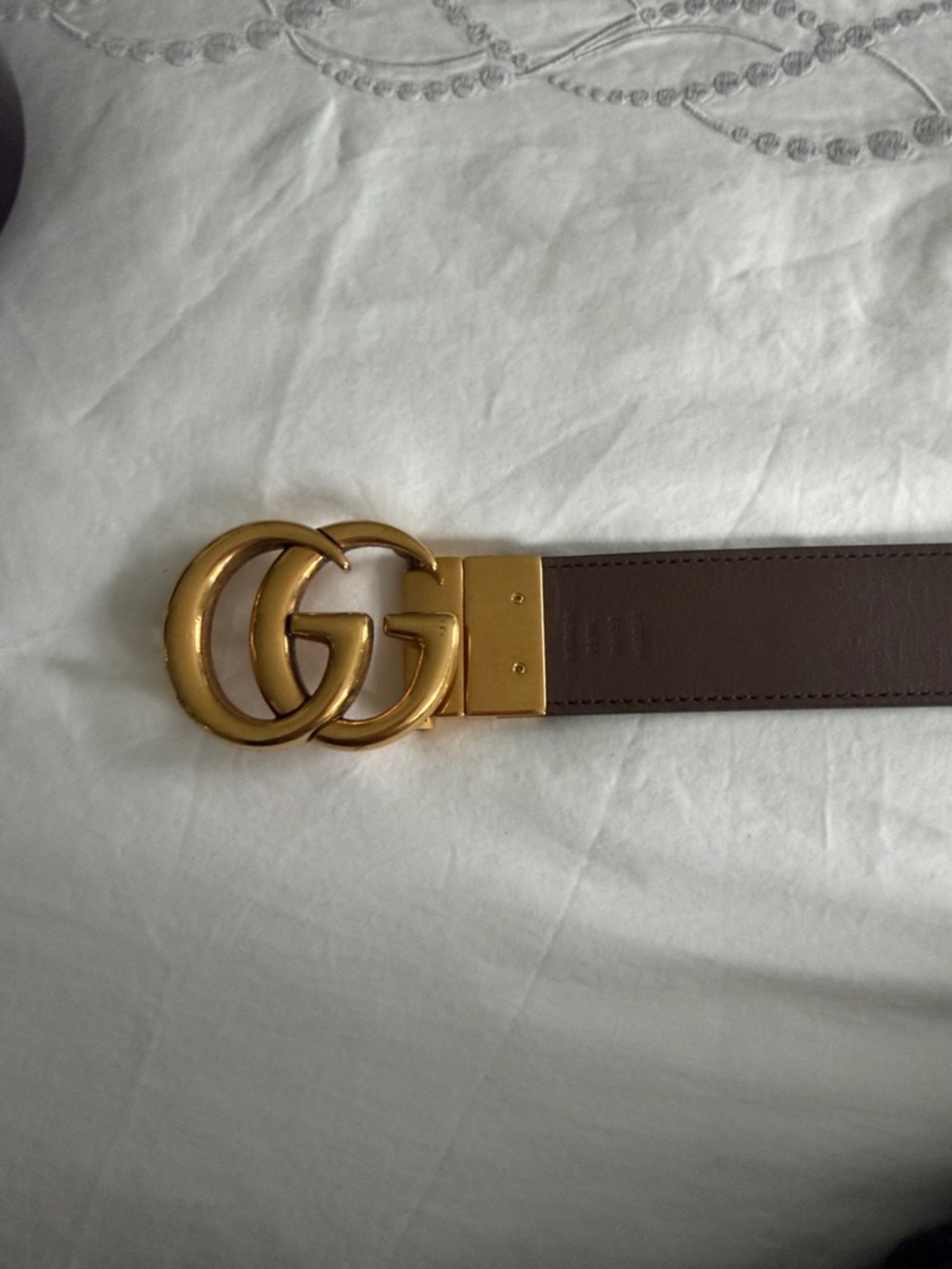 Gucci Brown GG Monogram Belt with Gold Double G Buckle - Picture 3 of 4